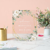 幾何学的金ゴールドと白フローラ結婚の アクリルサイン (ウェディング)