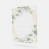 幾何学的金ゴールドと白フローラ結婚の アクリルサイン (傾斜)