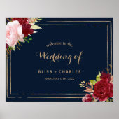 幾何学的金ゴールドと赤いトロピカルウェルカム結婚ズ ポスター (正面)