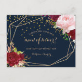 幾何学的金ゴールドと赤熱帯メイド・オブ・オーナー(花嫁付き添い人) インビテーションポストカード (正面)