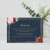 幾何学的金ゴールドと赤結婚の詳細挿入カード 招待状 (スタンド正面)