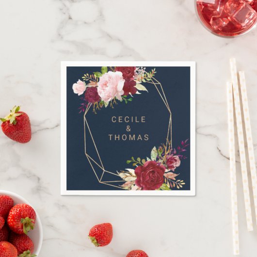 幾何学的金ゴールドと赤結婚熱帯性昼食肉 スタンダードカクテルナプキン (インサイチュ)