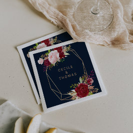 幾何学的金ゴールドと赤結婚熱帯性昼食肉 スタンダードカクテルナプキン