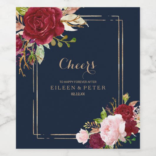 幾何学的金ゴールドと赤結婚熱帯病 ワインラベル (シングルラベル)