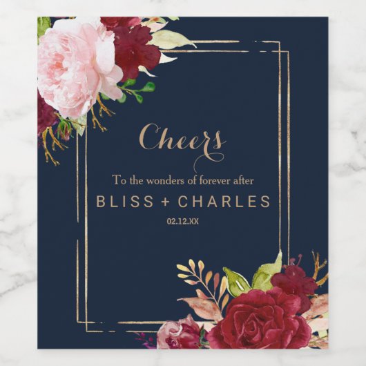 幾何学的金ゴールドと赤結婚熱帯病 ワインラベル (シングルラベル)