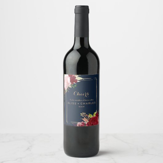 幾何学的金ゴールドと赤結婚熱帯病 ワインラベル (正面)