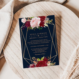 幾何学的金ゴールドと赤結婚熱帯病 招待状