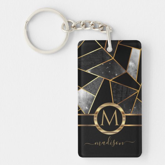 幾何学的金ゴールドと黒 キーホルダー (正面)