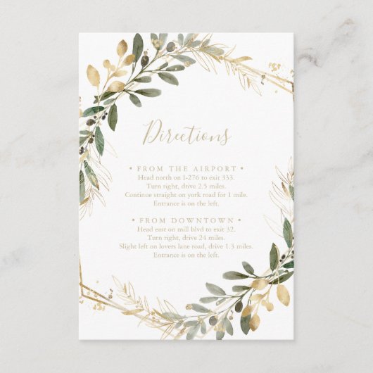 幾何学的金ゴールドの緑の秋の結婚式の方向 エンクロージャーカード (正面)