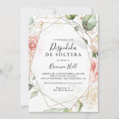 幾何学的金ゴールドの緑の葉のスペインのブライダルシャワー 招待状 (正面)