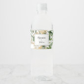 幾何学的金ゴールドの緑結婚の葉 ペットボトルラベル (正面)