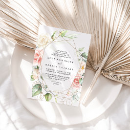 幾何学的金ゴールドの葉フローラ結婚ダイヤモンド 招待状