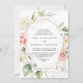 幾何学的金ゴールドの葉フローラ結婚ダイヤモンド 招待状 (正面)