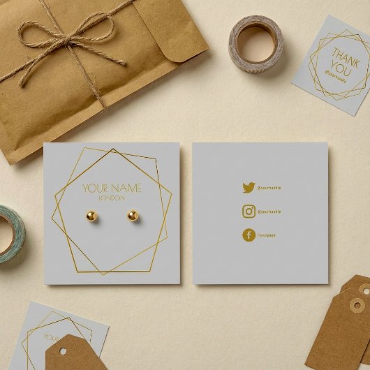 幾何学的金ゴールドイヤリングホルダー(ソーシャルアイコン付)