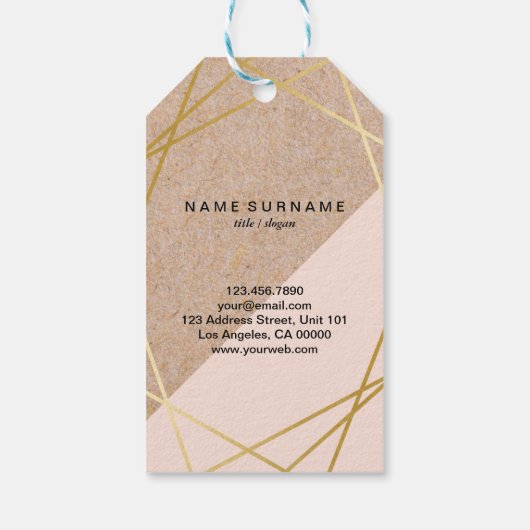 幾何学的金ゴールドクラフトプリントパステルピンクソーシャル ギフトタグ (裏面)