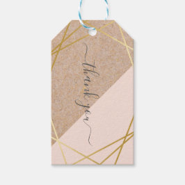 幾何学的金ゴールドクラフト印刷パステルピンクありがとう ギフトタグ