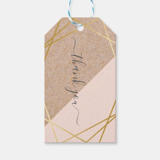 幾何学的金ゴールドクラフト印刷パステルピンクありがとう ギフトタグ (正面)