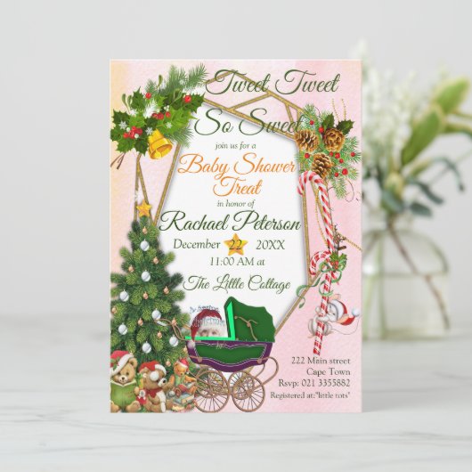 幾何学的金ゴールドクリスマスベビーシャワー招待状 サンキューカード (スタンド正面)