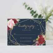 幾何学的金ゴールドグリッターと赤いトロピカルRsvpカード 出欠カード (スタンド正面)