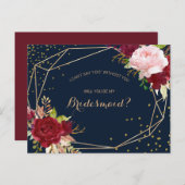 幾何学的金ゴールドグリッターと赤い熱帯性花嫁メイド インビテーションポストカード (正面/裏面)