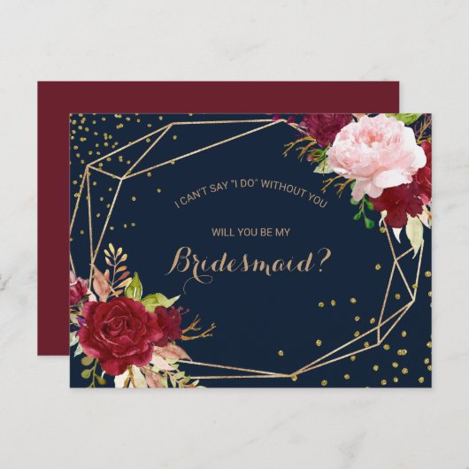 幾何学的金ゴールドグリッターと赤い熱帯性花嫁メイド インビテーションポストカード (正面/裏面)