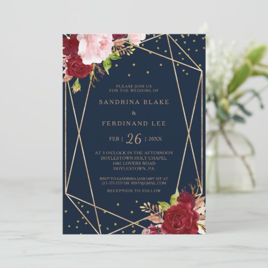 幾何学的金ゴールドグリッターと赤結婚熱帯病 招待状 (スタンド正面)