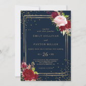 幾何学的金ゴールドグリッターと赤結婚熱帯病 招待状 (正面)