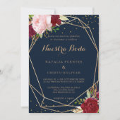 幾何学的金ゴールドグリッタースペインの赤結婚の 招待状 (正面)