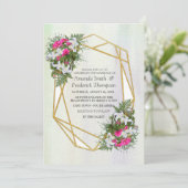 幾何学的金ゴールドグリッターフラワーブーケテーマ 招待状 (スタンド正面)
