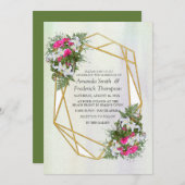 幾何学的金ゴールドグリッターフラワーブーケテーマ 招待状 (正面/裏面)