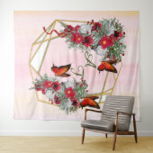 幾何学的金ゴールドグリッターフレーム&ブルゴーニュ花 タペストリー (インサイチュ(横))