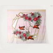 幾何学的金ゴールドグリッターフレーム&ブルゴーニュ花 タペストリー (正面(横))