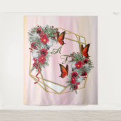 幾何学的金ゴールドグリッターフレーム&ブルゴーニュ花 タペストリー (正面)