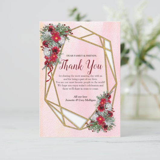 幾何学的金ゴールドグリッターブルゴーニュサンキューカード 出欠カード (スタンド正面)