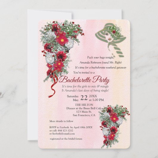 幾何学的金ゴールドグリッターブルゴーニュバチェロレッテ 招待状 (正面)