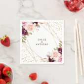 幾何学的金ゴールドグリッターブルゴーニュ結婚フローラ スタンダードカクテルナプキン (インサイチュ)