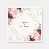 幾何学的金ゴールドグリッターブルゴーニュ結婚フローラ スタンダードカクテルナプキン (正面)