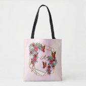 幾何学的金ゴールドグリッターブルゴーニュ花 トートバッグ (正面)