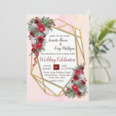 幾何学的金ゴールドグリッターブルゴーニュ花 招待状 (スタンド正面)