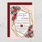 幾何学的金ゴールドグリッターブルゴーニュ花 招待状 (正面/裏面)