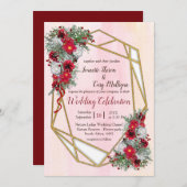 幾何学的金ゴールドグリッターブルゴーニュ花 招待状 (正面/裏面)