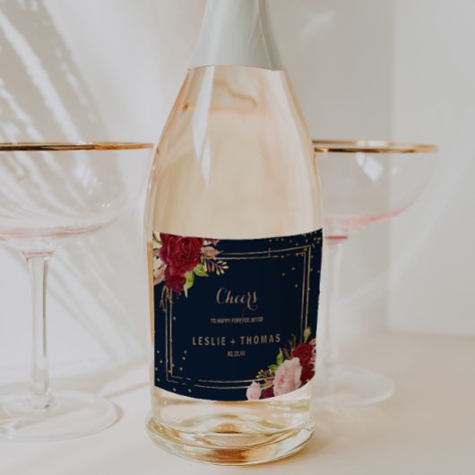 幾何学的金ゴールドグリッターレッドトロピカル結婚ズ スパークリングワインラベル