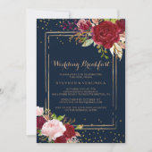 幾何学的金ゴールドグリッターレッド結婚ズブレックファースト 招待状 (正面)