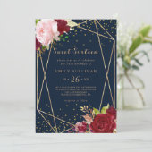 幾何学的金ゴールドグリッターレッド16th誕生日パーティー 招待状 (スタンド正面)