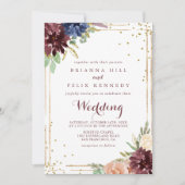 幾何学的金ゴールドグリッター前面結婚と背面 招待状 (正面)