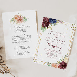 幾何学的金ゴールドグリッター前面結婚と背面 招待状