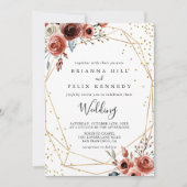 幾何学的金ゴールドグリッター春前後結婚の 招待状 (正面)