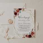 幾何学的金ゴールドグリッター春展開披露宴 招待状<br><div class="desc">幾何学的金ゴールドグリッター春展開披露宴カードは、ポストシンプル展開パーティーに最適である。このデザインは、ピンク、赤面、赤、青と燃えるような手の美しい色彩の鮮やか花と緑の葉を結び付け、幾何学的な金ゴールドグリッターのフレームを飾る。RSVPカードは別売。</div>