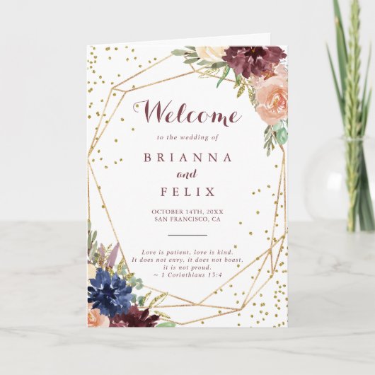 幾何学的金ゴールドグリッター書結婚の折り曲げ プログラム (正面)