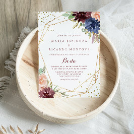 幾何学的金ゴールドグリッター書結婚スペインのの 招待状